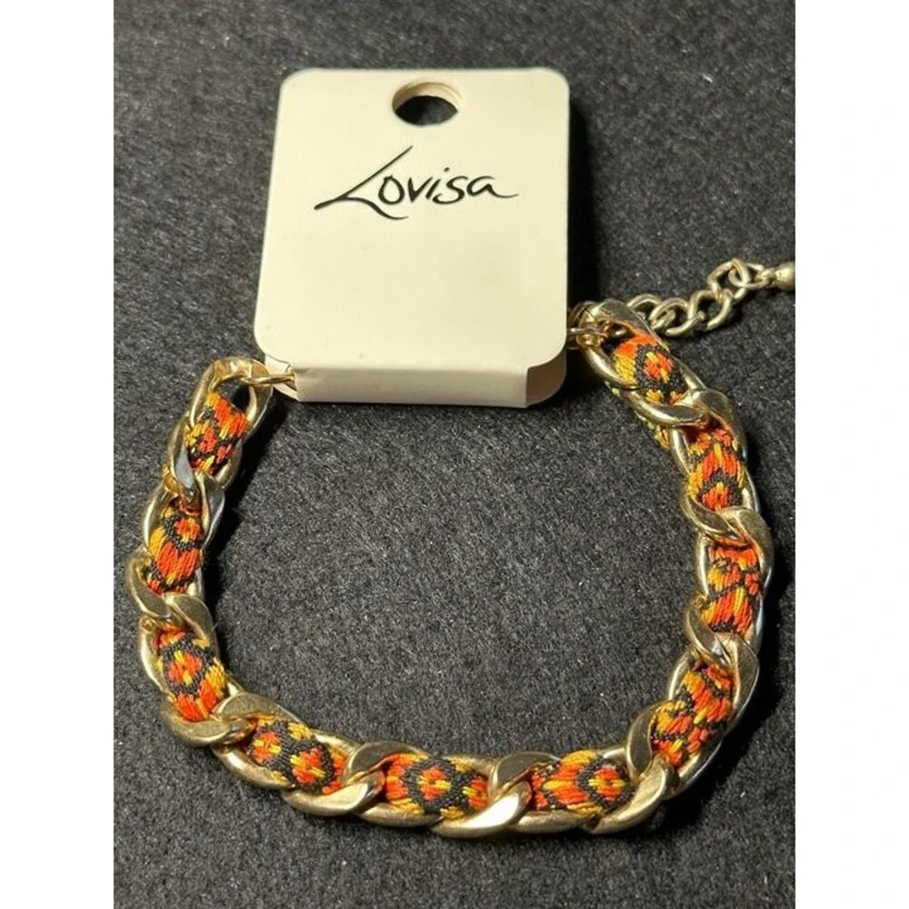 Lovisa Gold Chain Braided Cord Bracelet Orange Black Boho Style New with Tags